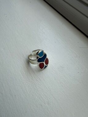 Blue and Red Enamel Egyptian Scarab Ring